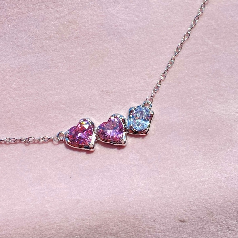 Elegant Pink and Blue Heart Necklace - Picture 3 of 3